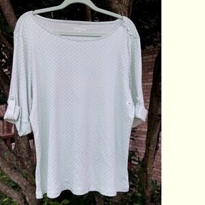 Christopher & Banks Womens XL Top Green Polka Dot 3/4 Sleeve Button‎
